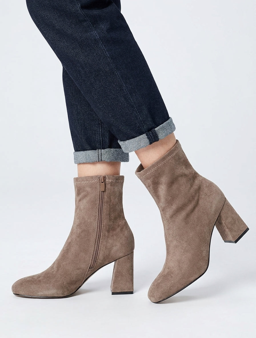 Bottines suédine talon carré - Taupe