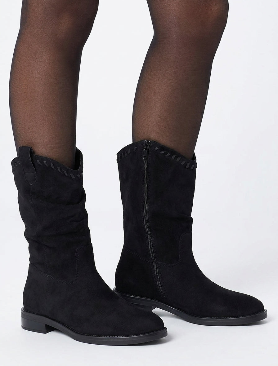 Bottines à talon bloc en suédine - Noir