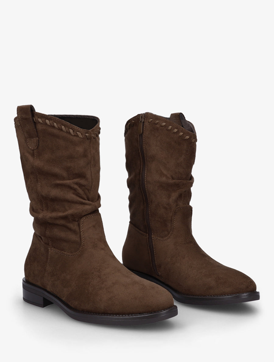 Bottines plissées en suédine - Marron - 4