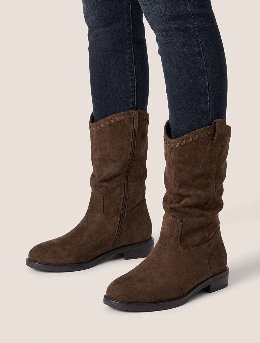 Bottines talon bloc en suédine - Marron