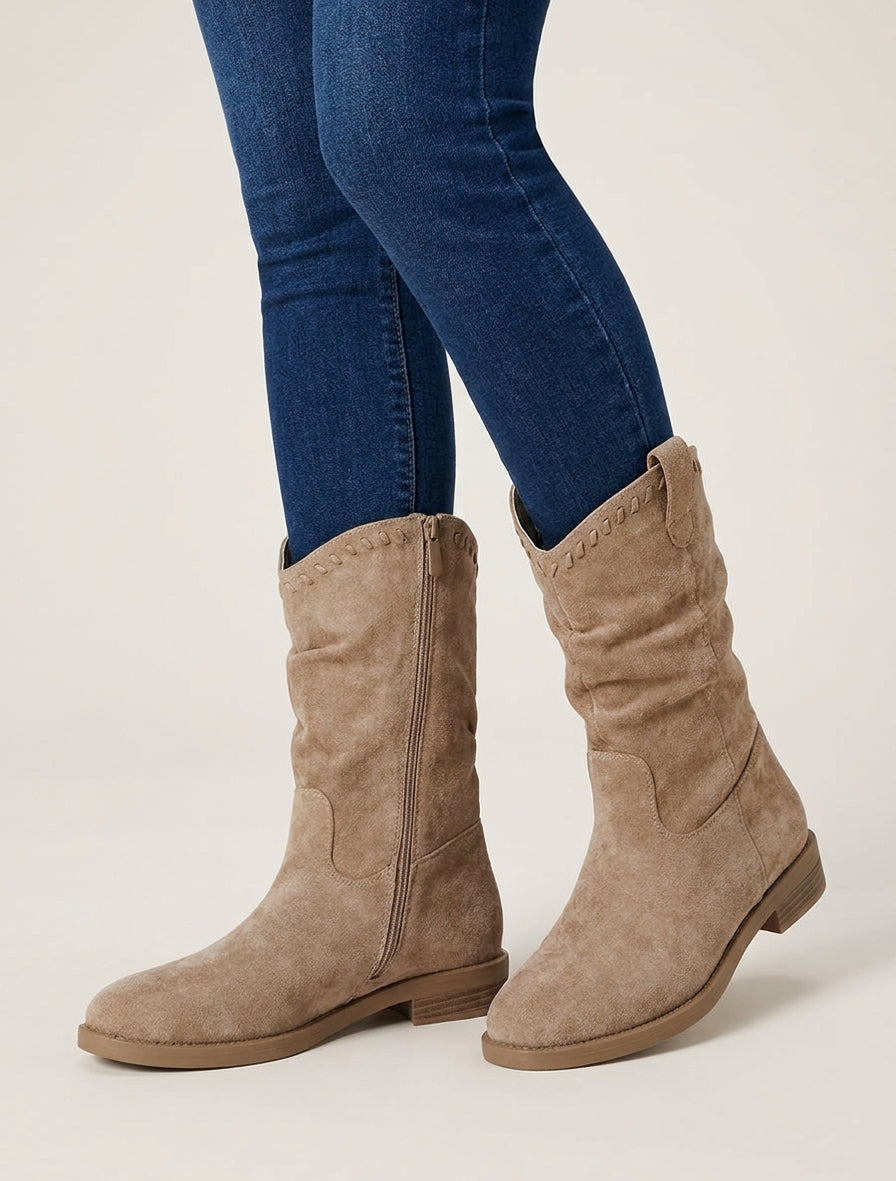 Bottines talon bloc en suédine - Taupe