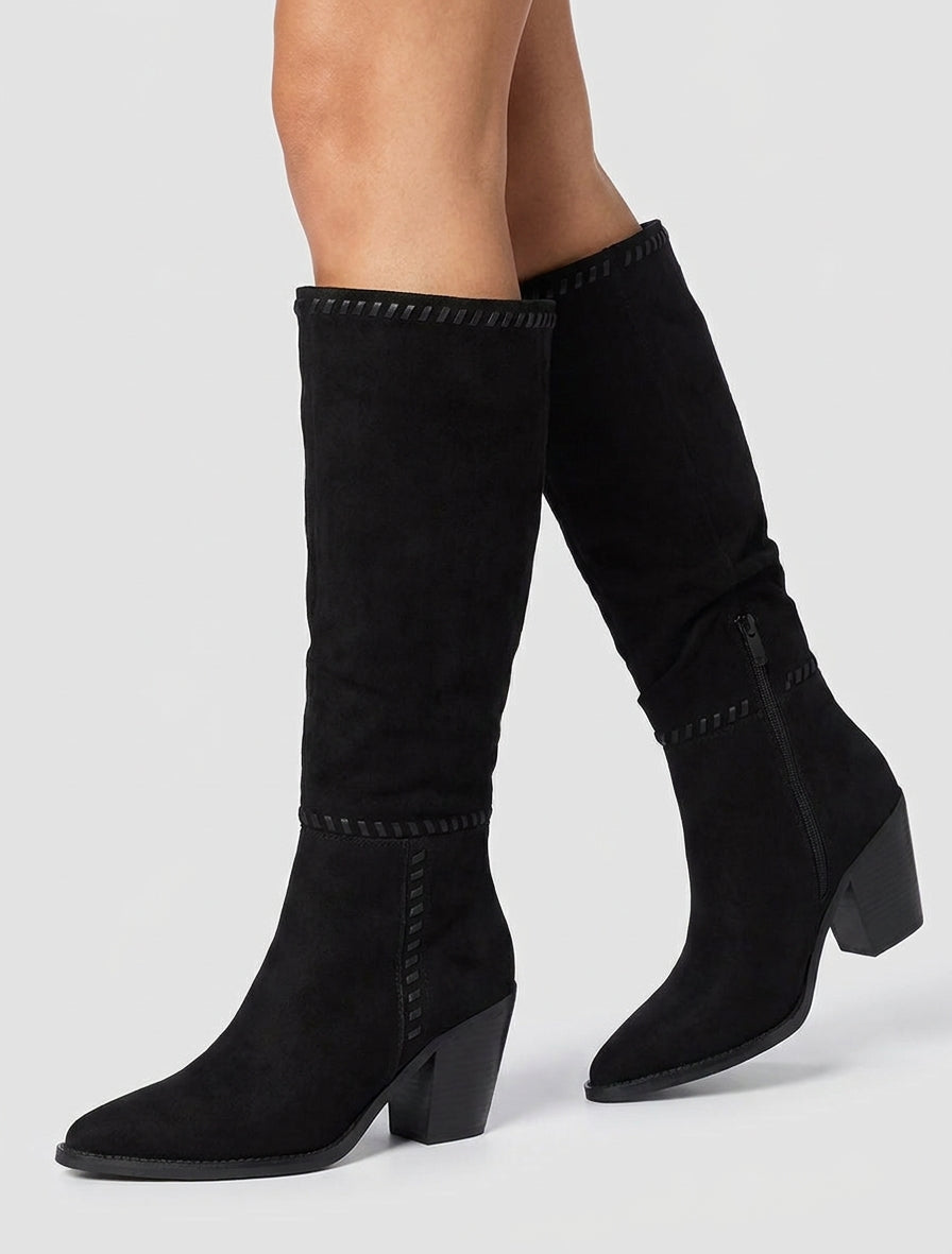 Bottes suédine talon cubain - Noir