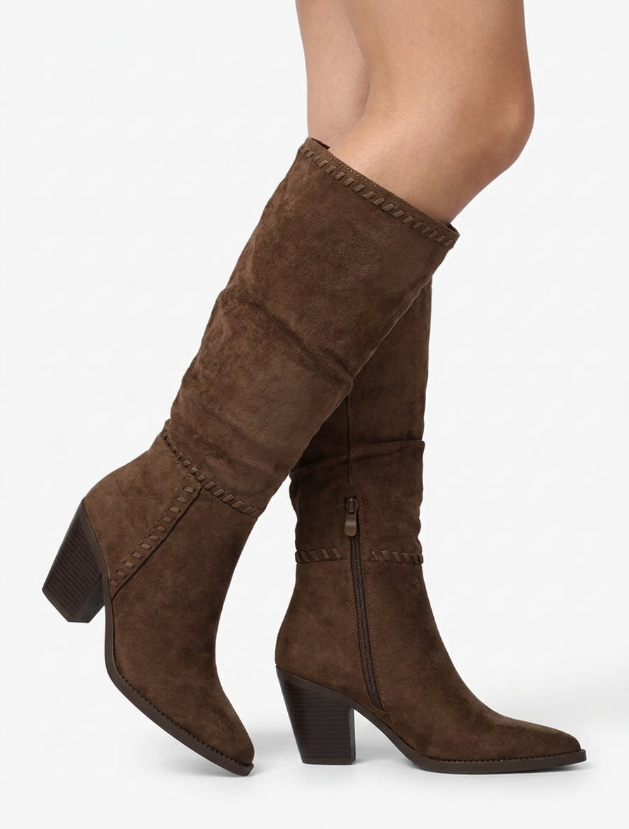 Bottes suédine talon cubain - Marron