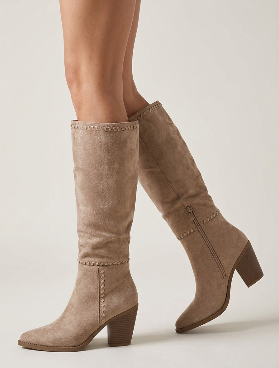 Bottes suédine talon cubain - Taupe