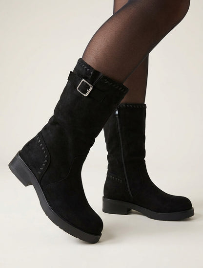 Bottines suédine talon bloc - Noir