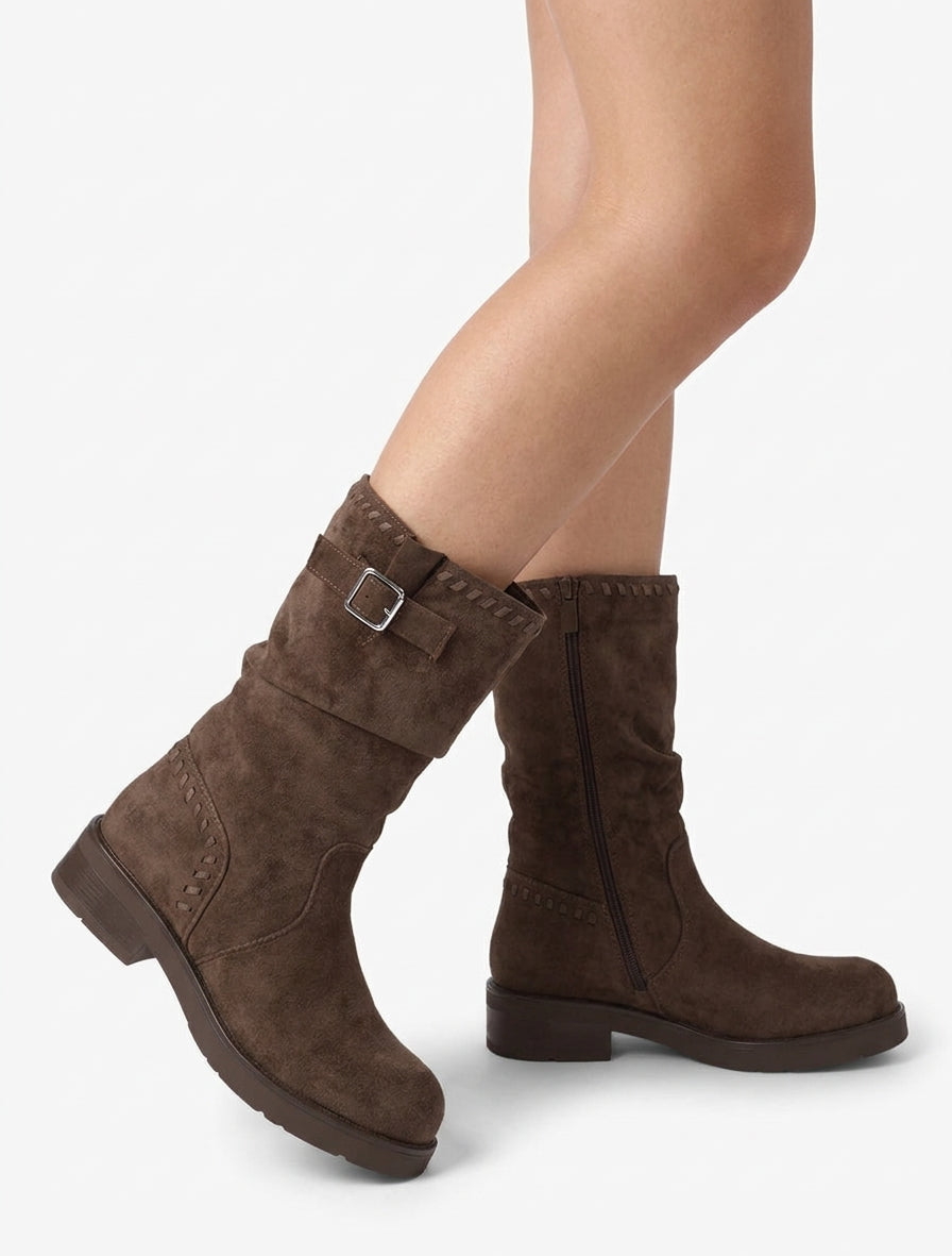 Bottines suédine à talon bloc - Marron