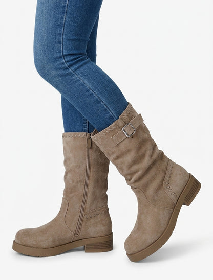 Bottines suédine à talon bloc - Taupe
