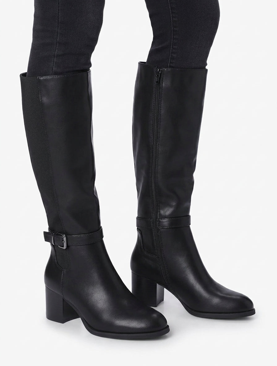 Bottes à talon bloc et sangle - Noir