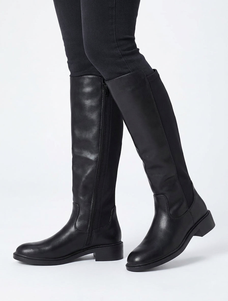 Bottes bimatière talon bloc - Noir