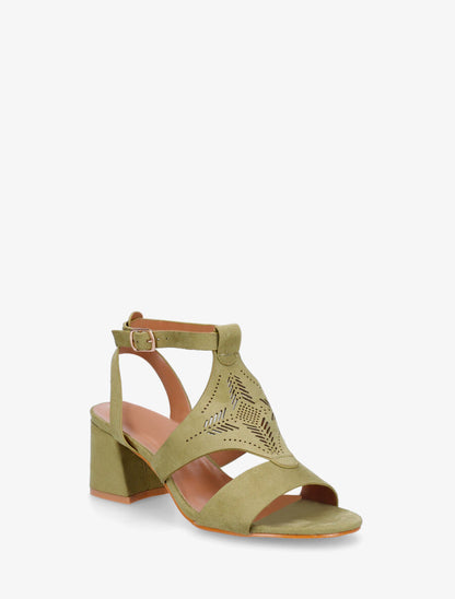 Sandales à talon et motifs ajourés - Kaki - 3