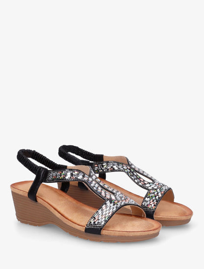 Sandales compensées à strass - Noir - 4