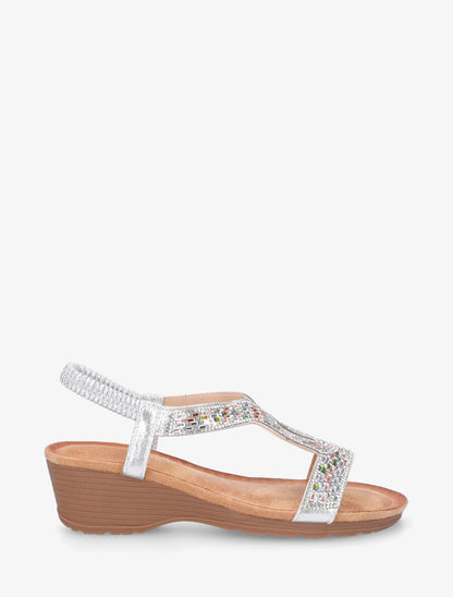 Sandales compensées à strass - Argent - 1