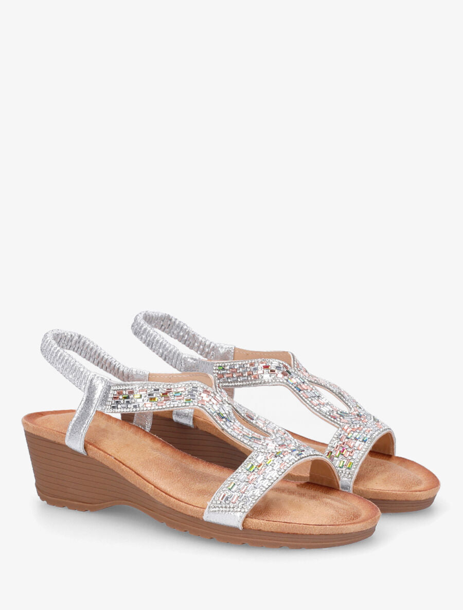 Sandales compensées à strass - Argent - 4