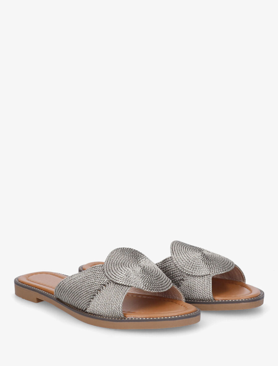 Mules plates style corde - Gris métal - 4