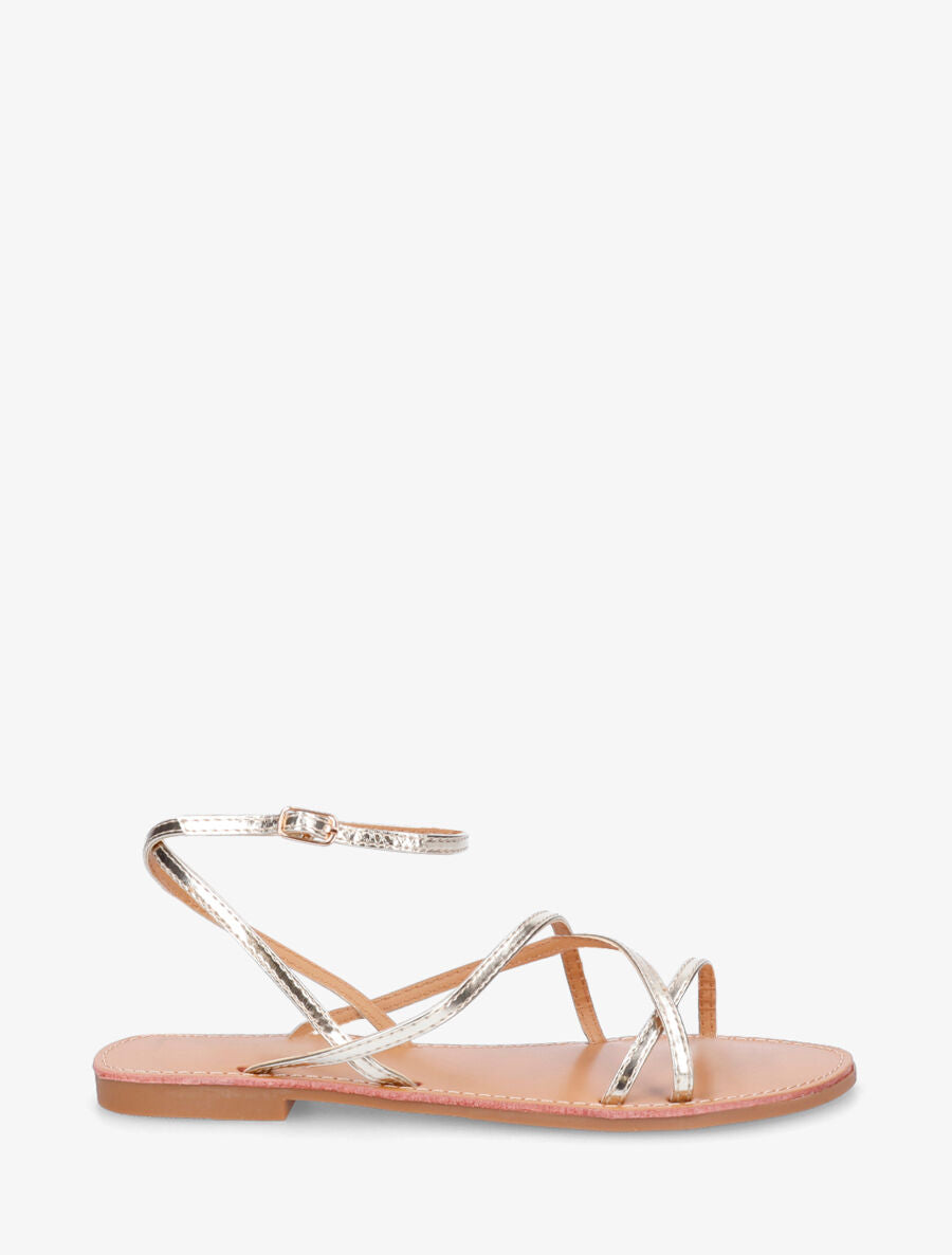 Nu-pieds à fines brides de cheville - Or - 6