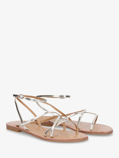 Nu-pieds à fines brides de cheville - Or - 5