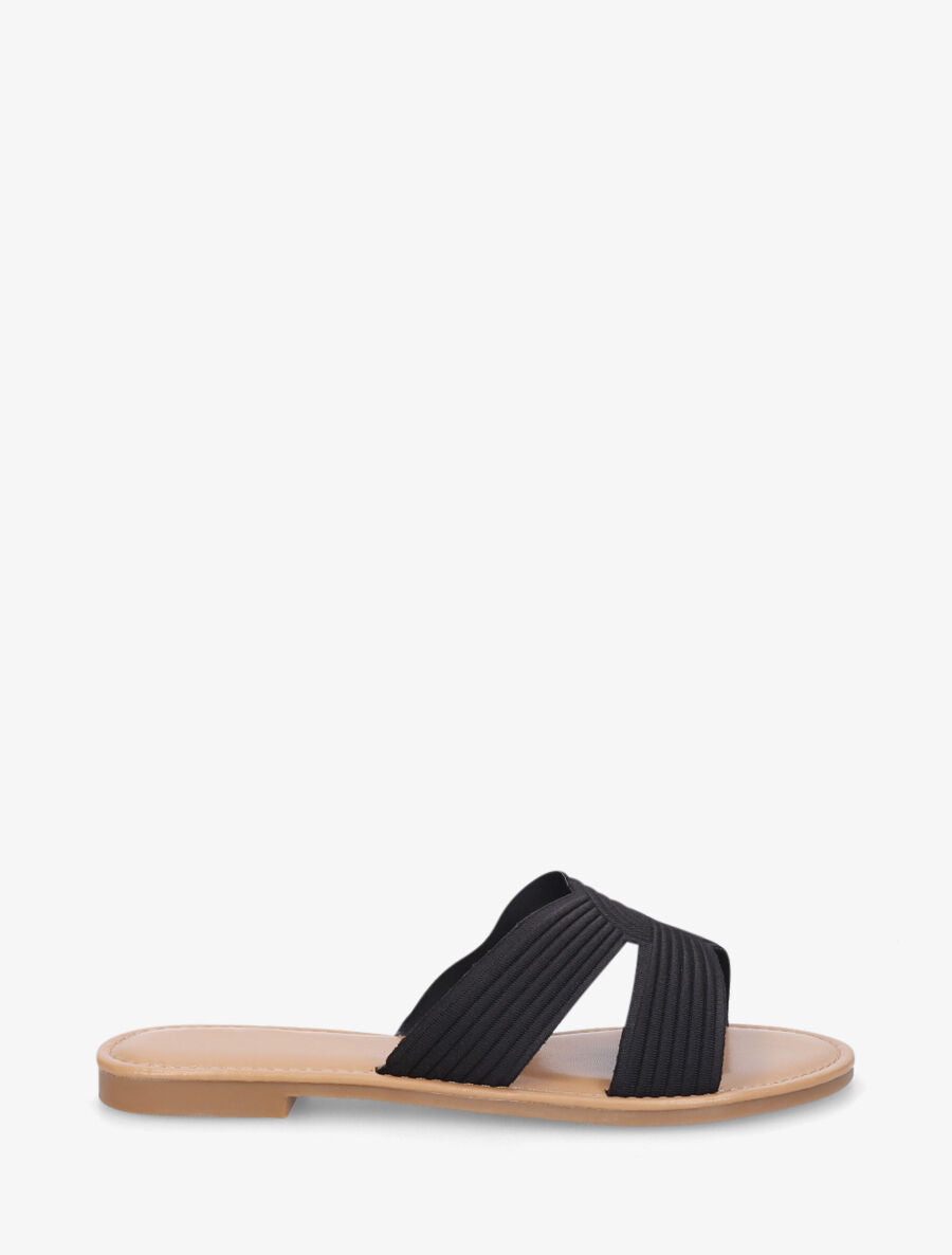 Mules plates en tissu effet torsadé - Noir - 1