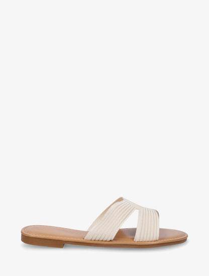 Mules plates en tissu effet torsadé - Beige - 1