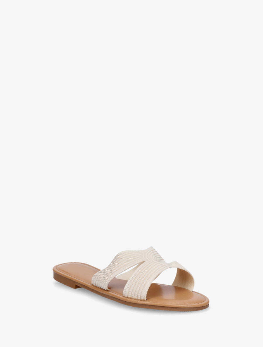 Mules plates en tissu effet torsadé - Beige - 2