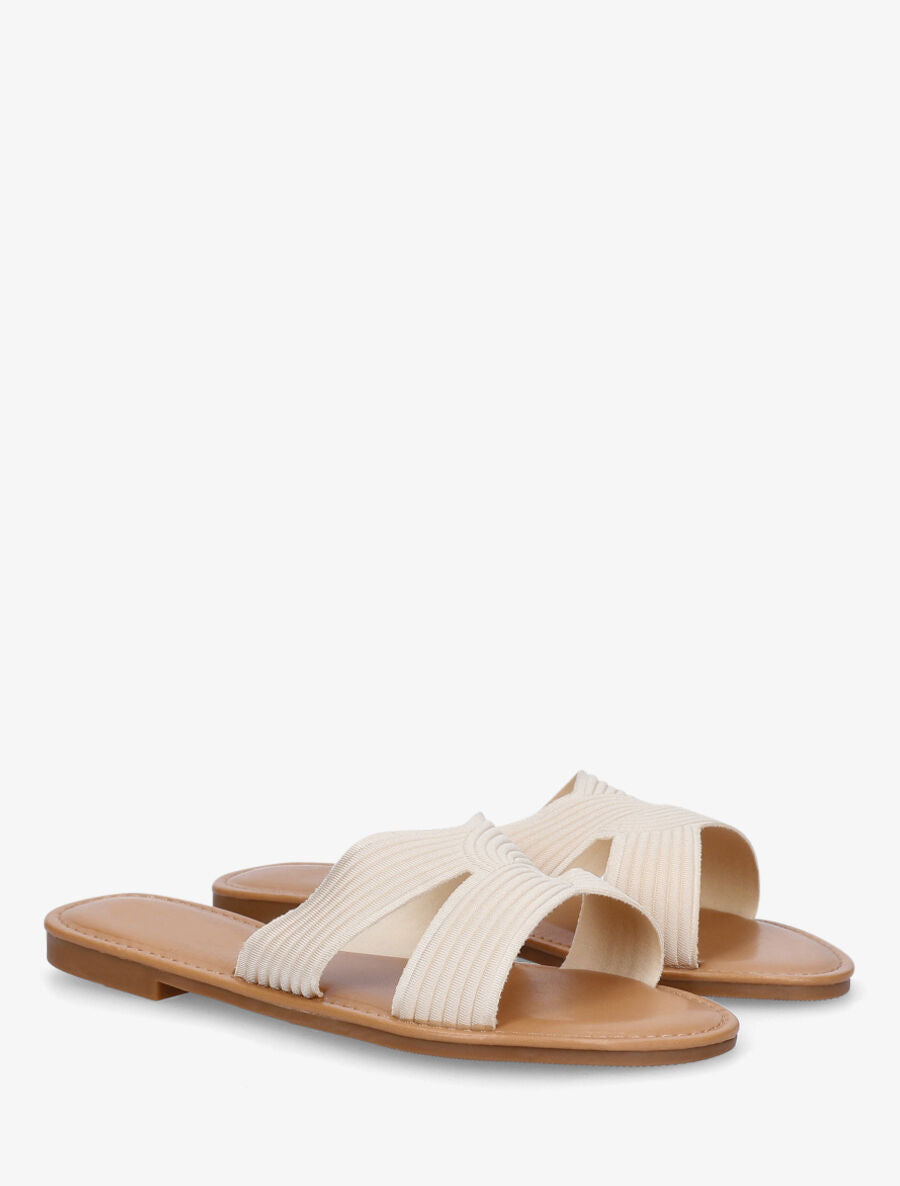 Mules plates en tissu effet torsadé - Beige - 4