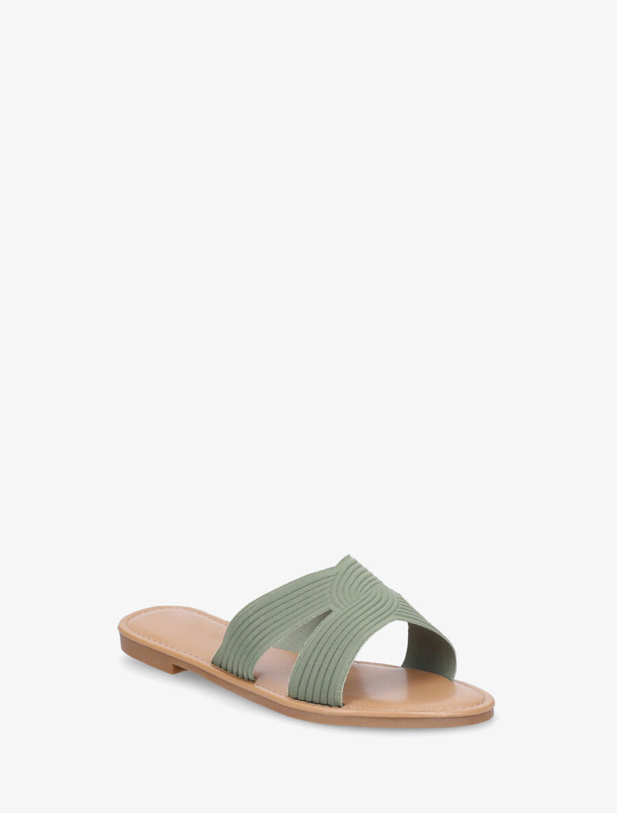 Mules plates en tissu effet torsadé - Vert olive - 2