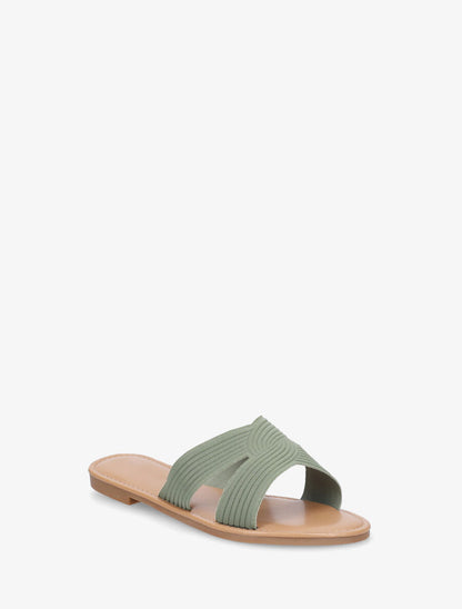 Mules plates en tissu effet torsadé - Vert olive - 2