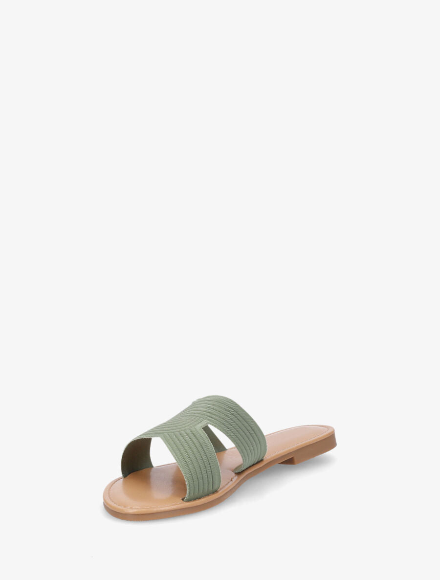 Mules plates en tissu effet torsadé - Vert olive - 3
