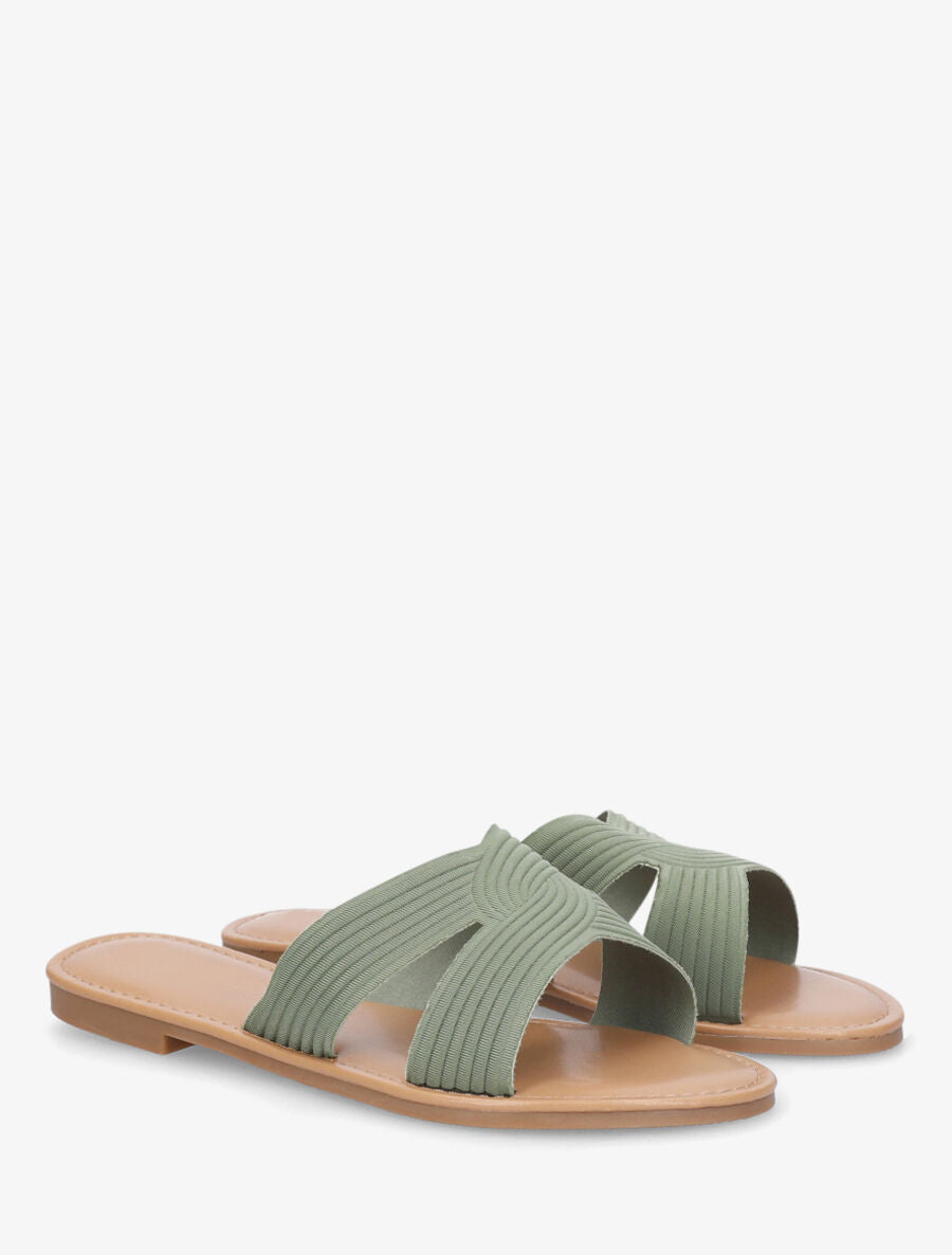 Mules plates en tissu effet torsadé - Vert olive - 4