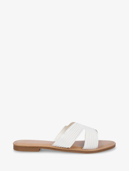 Mules plates en tissu effet torsadé - Blanc - 1