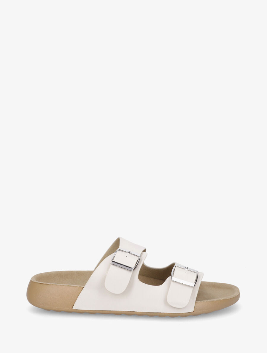 Mules en simili à double brides - Beige - 1