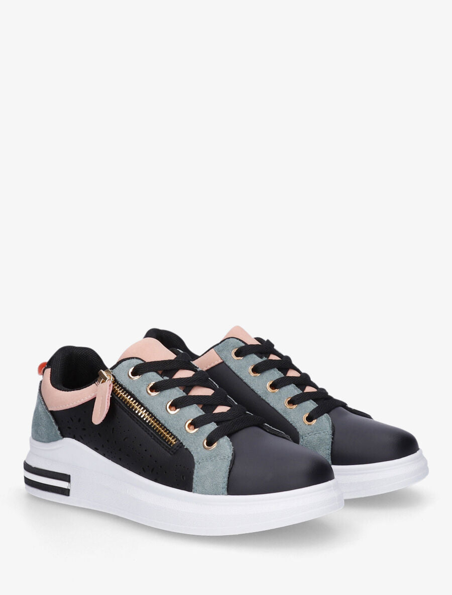 Baskets à zip et motifs perforés - Noir - 4