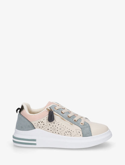 Baskets à zip et motifs perforés - Beige - 5