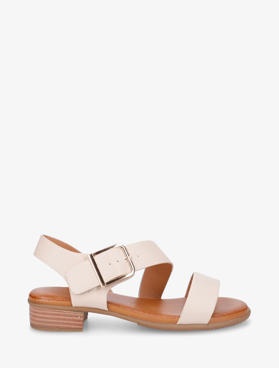 Sandales à talon en simili - Beige - 1