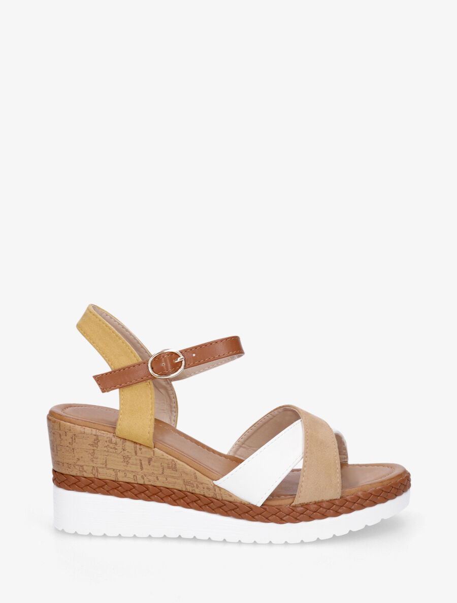 Sandales à brides croisées bi-matière - Camel - 5