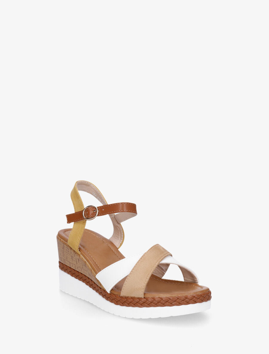 Sandales à brides croisées bi-matière - Camel - 2