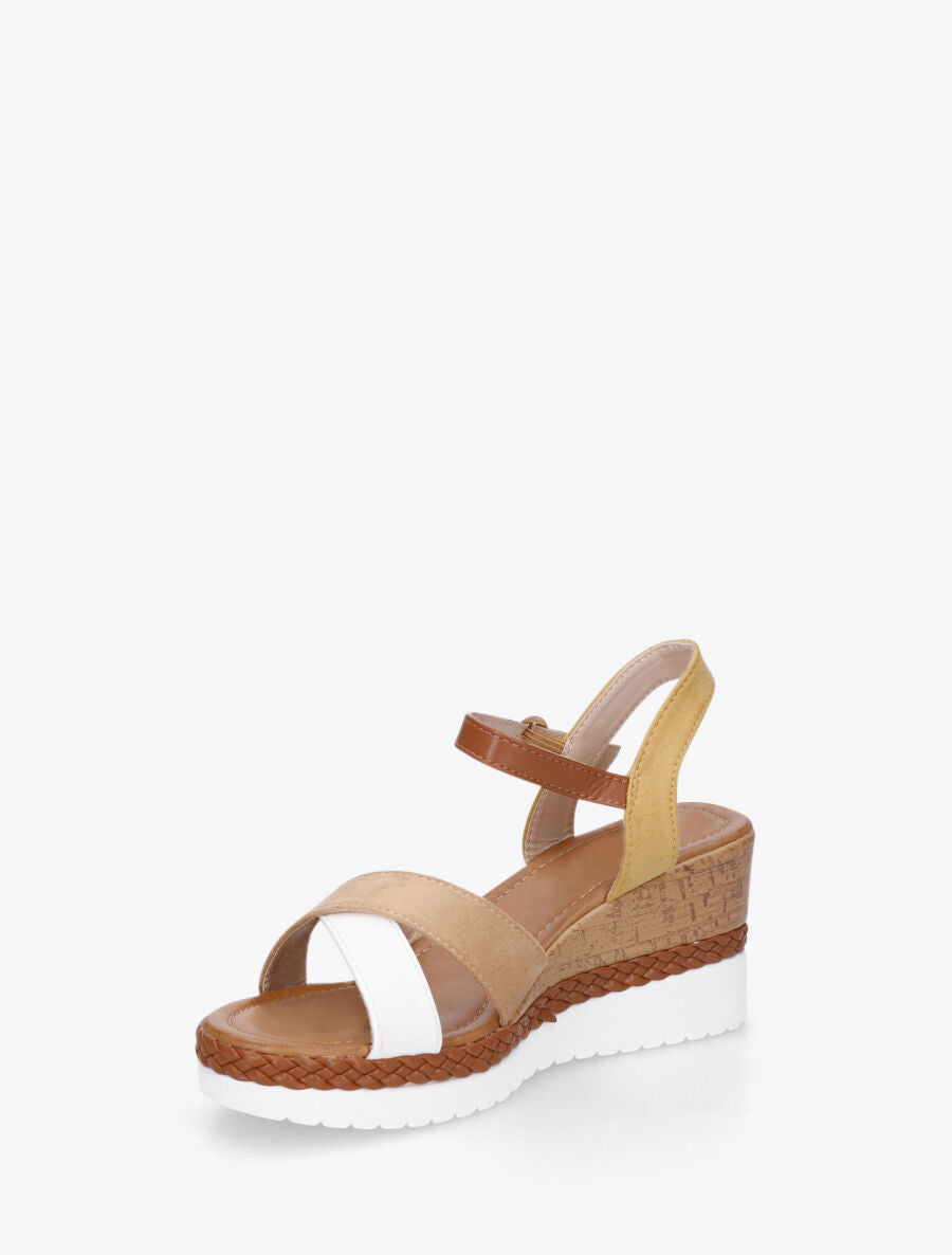 Sandales à brides croisées bi-matière - Camel - 3