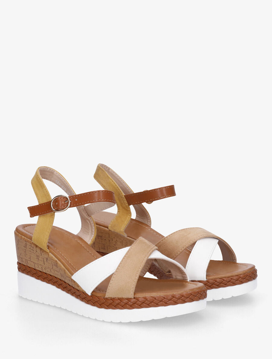 Sandales à brides croisées bi-matière - Camel - 4