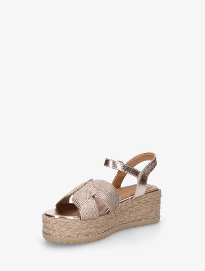 Sandales compensées à bride style cordes - Rose gold - 3