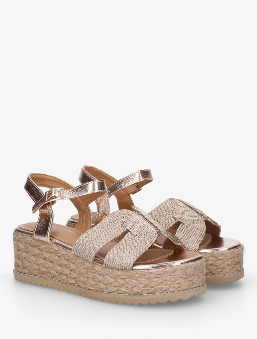 Sandales compensées à bride style cordes - Rose gold - 4