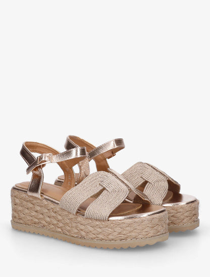 Sandales compensées à bride style cordes - Rose gold - 4