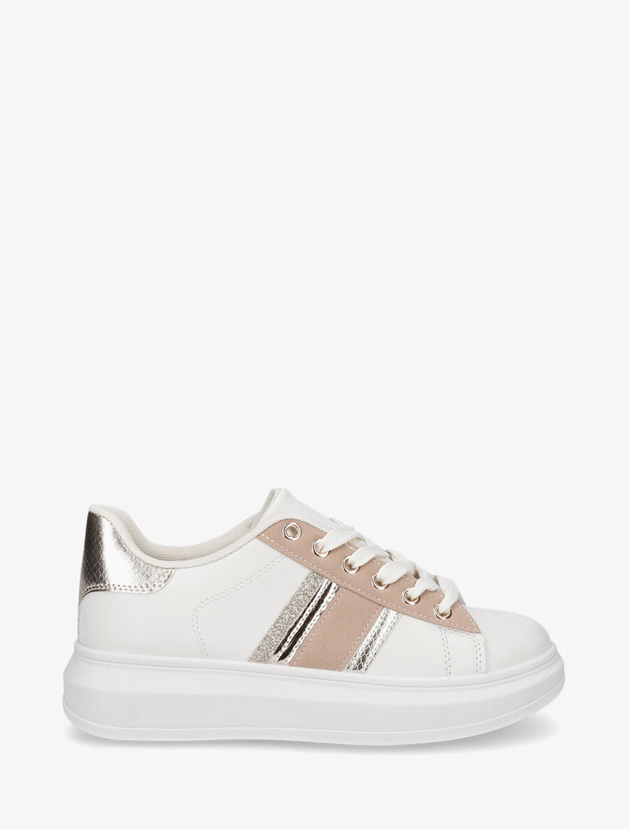 Sneakers à bandes irisées et contrefort constratant - Beige - 1