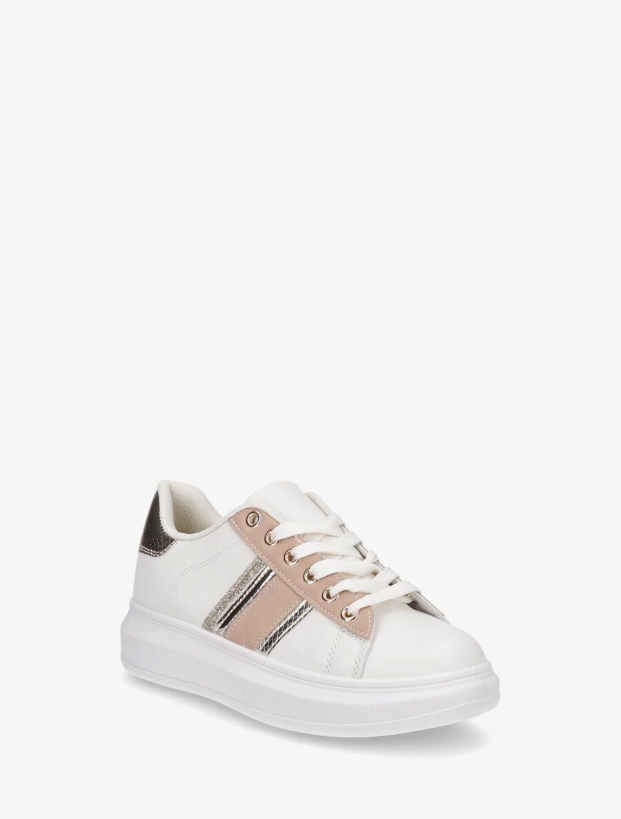 Sneakers à bandes irisées et contrefort constratant - Beige - 2