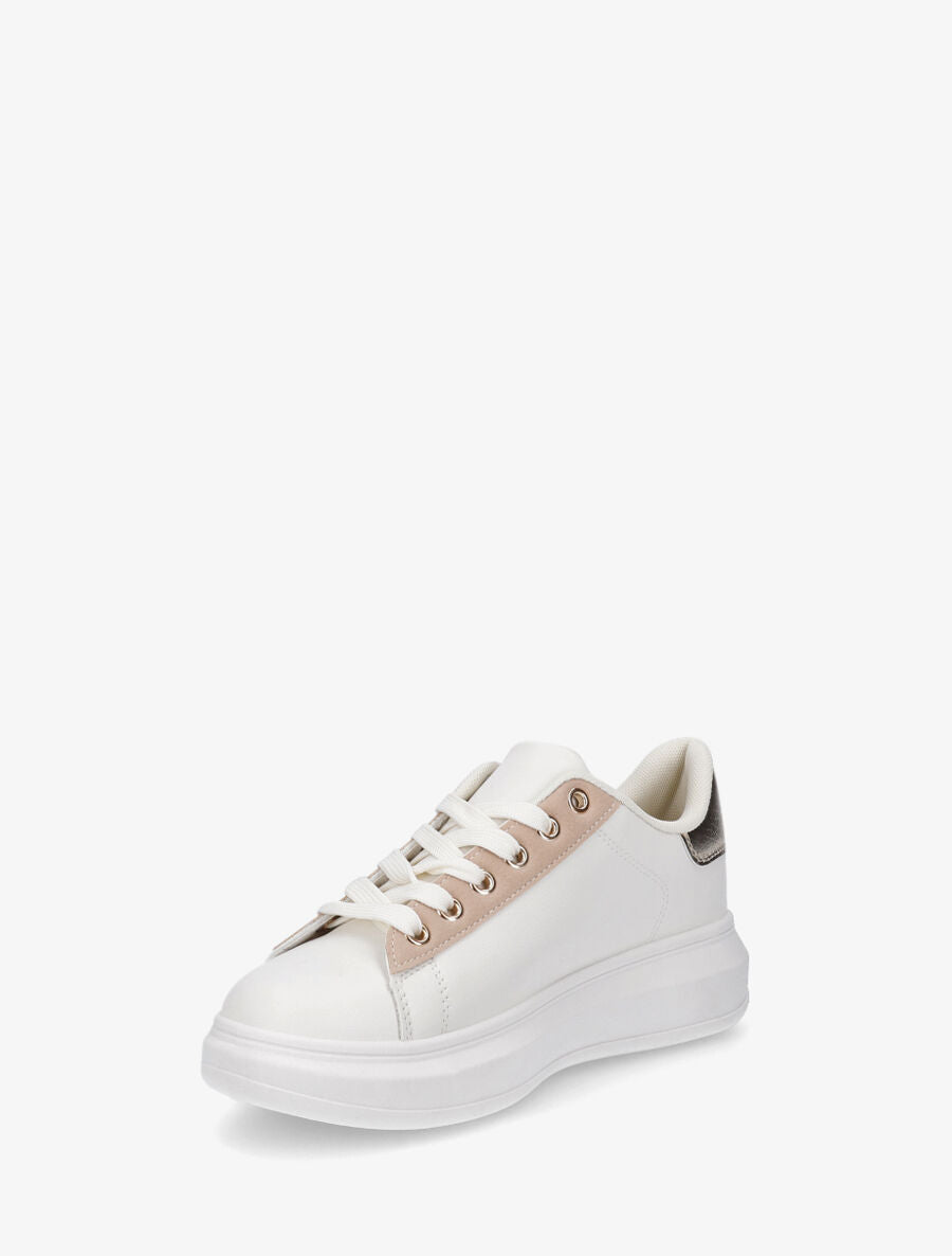 Sneakers à bandes irisées et contrefort constratant - Beige - 3