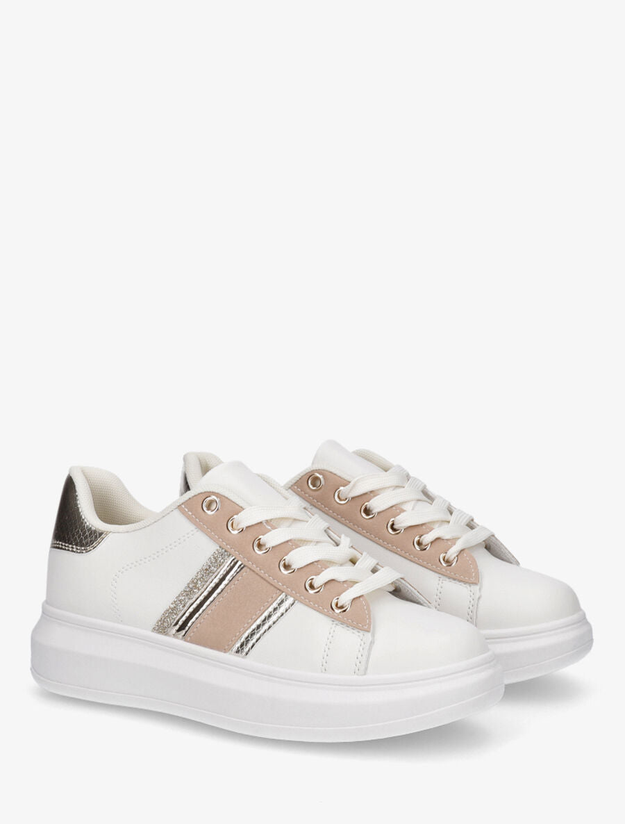 Sneakers à bandes irisées et contrefort constratant - Beige - 4