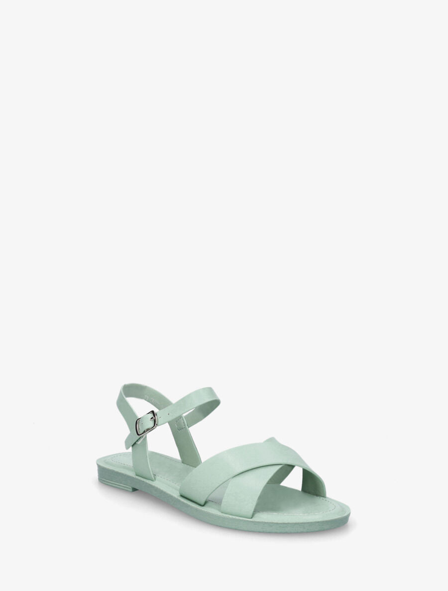 Nu-pieds croisés en simili - Vert d&