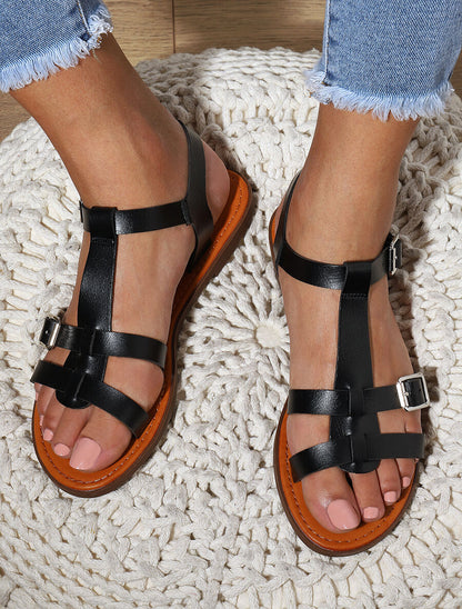Nu-pieds en simili à double boucles - Noir - 1
