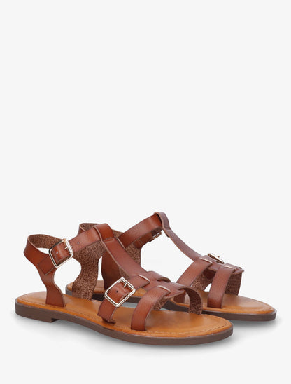 Nu-pieds en simili à double boucles - Marron - 4