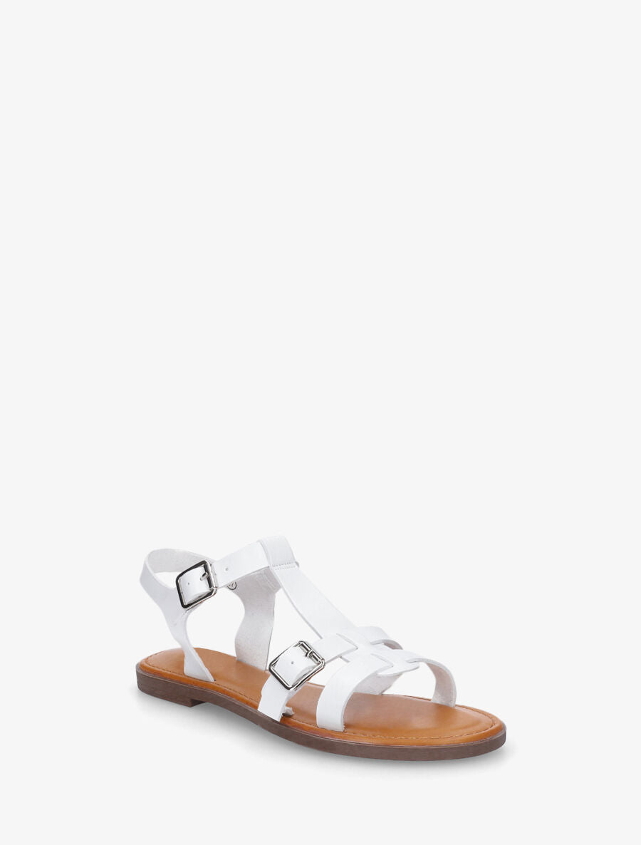 Nu-pieds en simili à double boucles - Blanc - 2