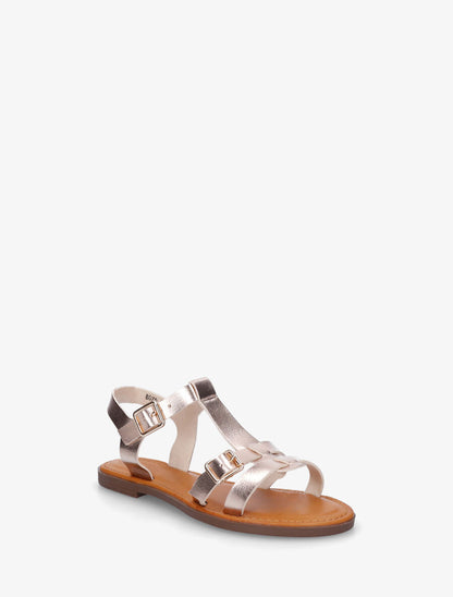 Nu-pieds en simili à double boucles - Doré rose - 2