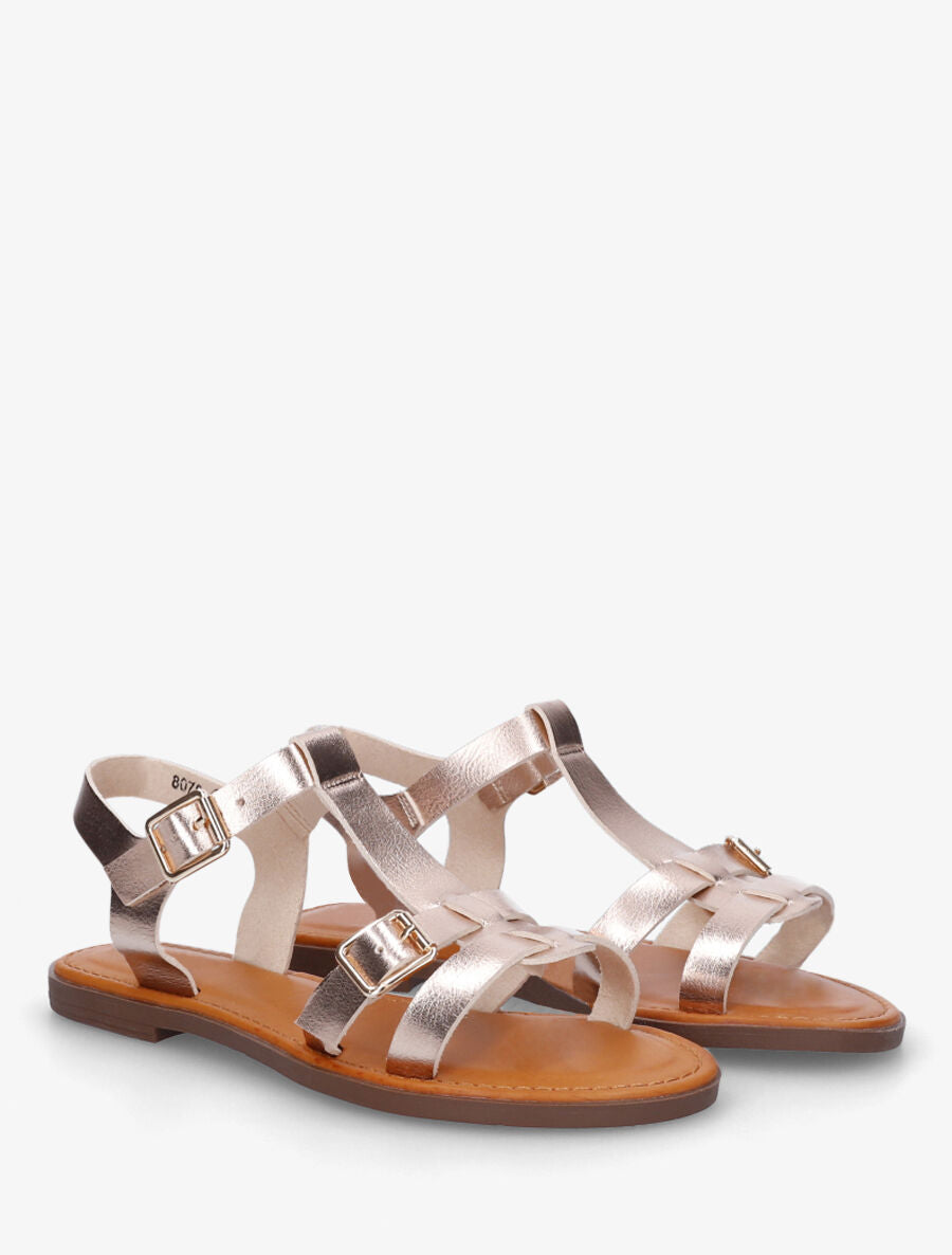 Nu-pieds en simili à double boucles - Doré rose - 4